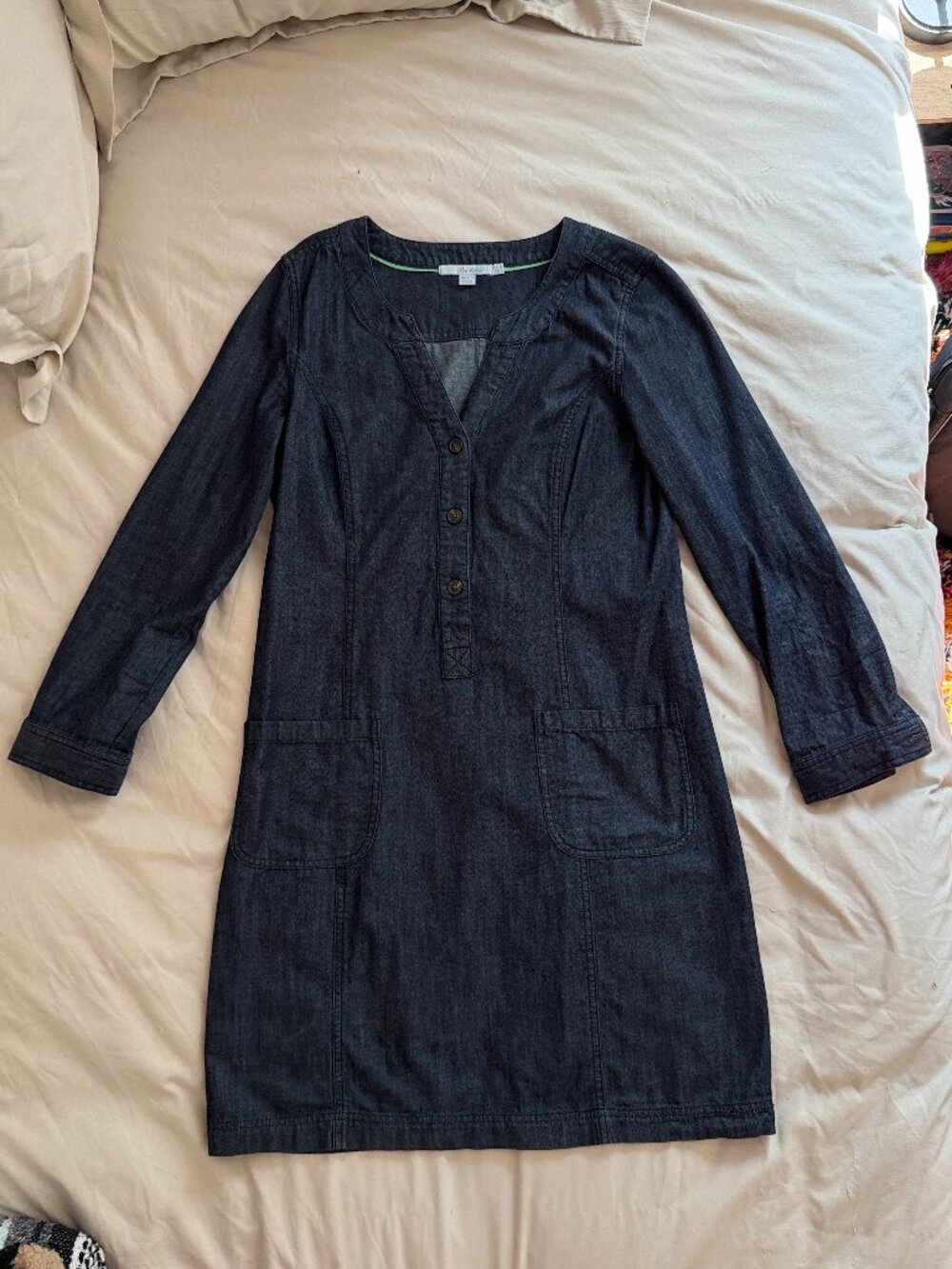 Boden Dark Wash Denim Shift Dress | Long Sleeve Button Placket | Size 8 - Picture 13 of 13
